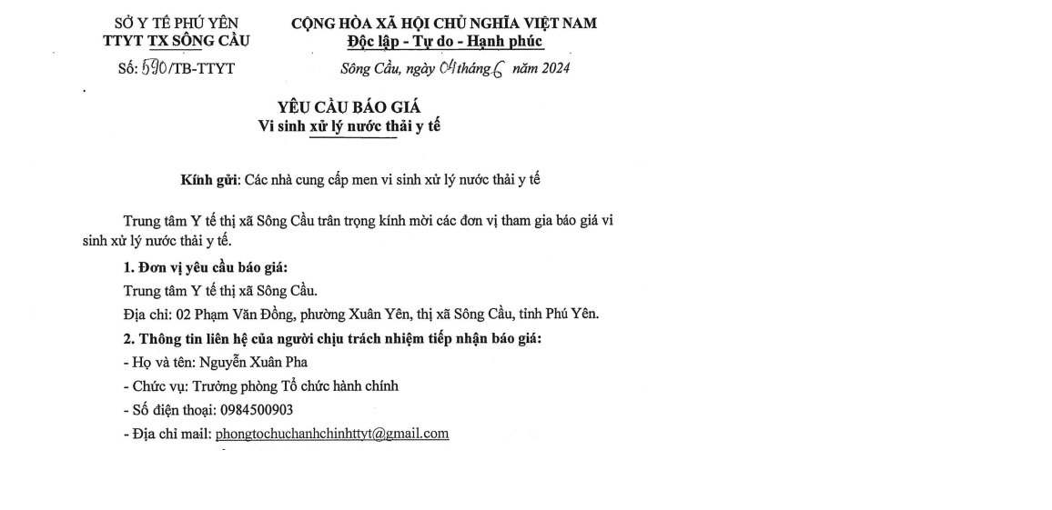 Yêu cầu báo giá Vi sinh xử lý nước thải y tế